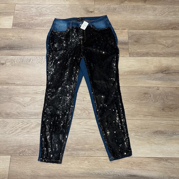 ASHLEY STUART Women's Sequined Mid Rise Skinny Jeans Size 14 In Denim - Picture 4 of 14